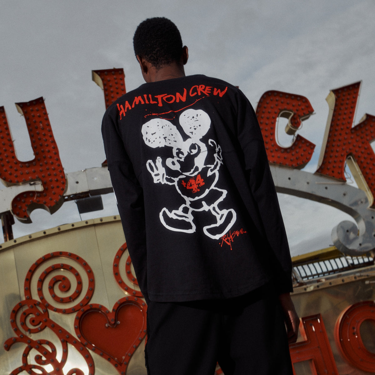 Lucky Mouse Jersey Long Sleeve Tee - Black