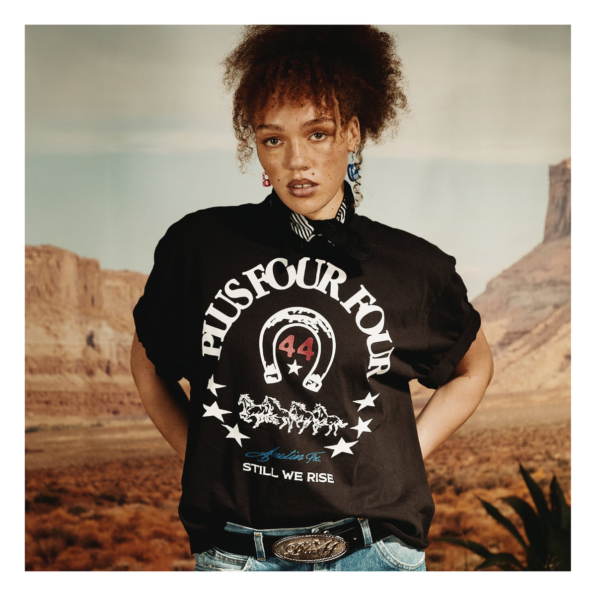 Bucking Bronco Belt - Black/Silver