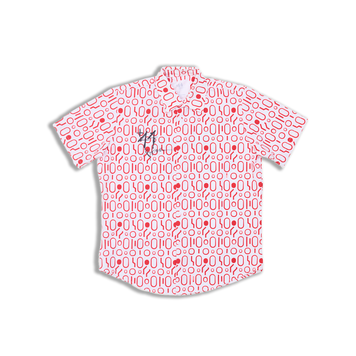 Poolside Button Up Short Sleeve Shirt - White/Red