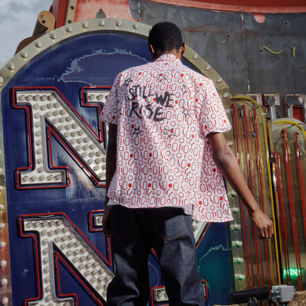 Poolside Button Up Short Sleeve Shirt - White/Red